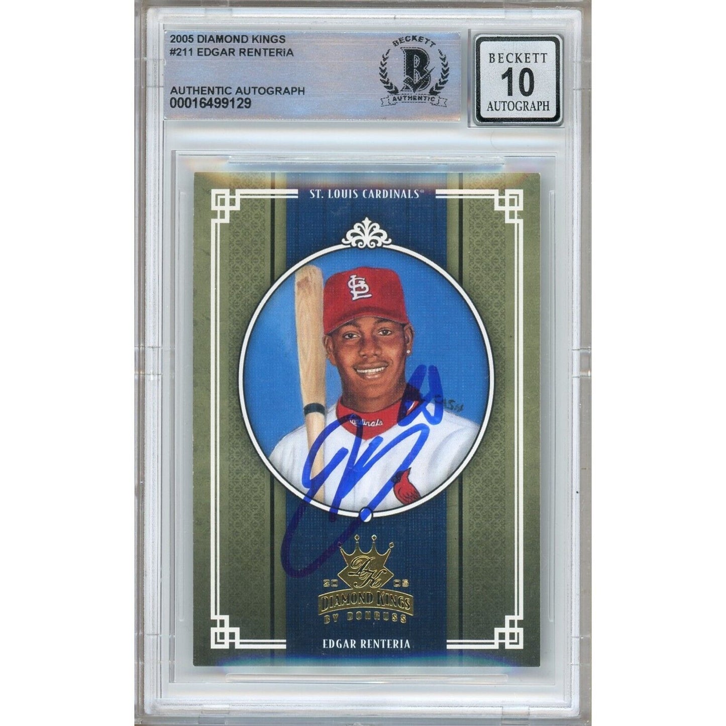 Baseballs- Autographed- Edgar Renteria St Louis Cardinals Signed 2005 Donruss Diamond Kings Baseball Card Beckett Authentic BGS Auto-10 Graded Slab Front