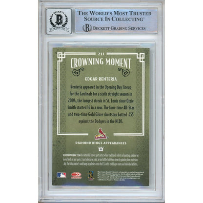 Baseballs- Autographed- Edgar Renteria St Louis Cardinals Signed 2005 Donruss Diamond Kings Baseball Card Beckett Authentic BGS Auto-10 Graded Slab Back