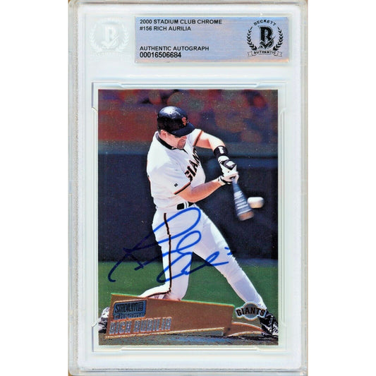 Baseballs- Autographed- Rich Aurillia San Francisco Giants Signed 2000 Stadium Club Chrome Trading Card Beckett Authentic Auto Slab Front