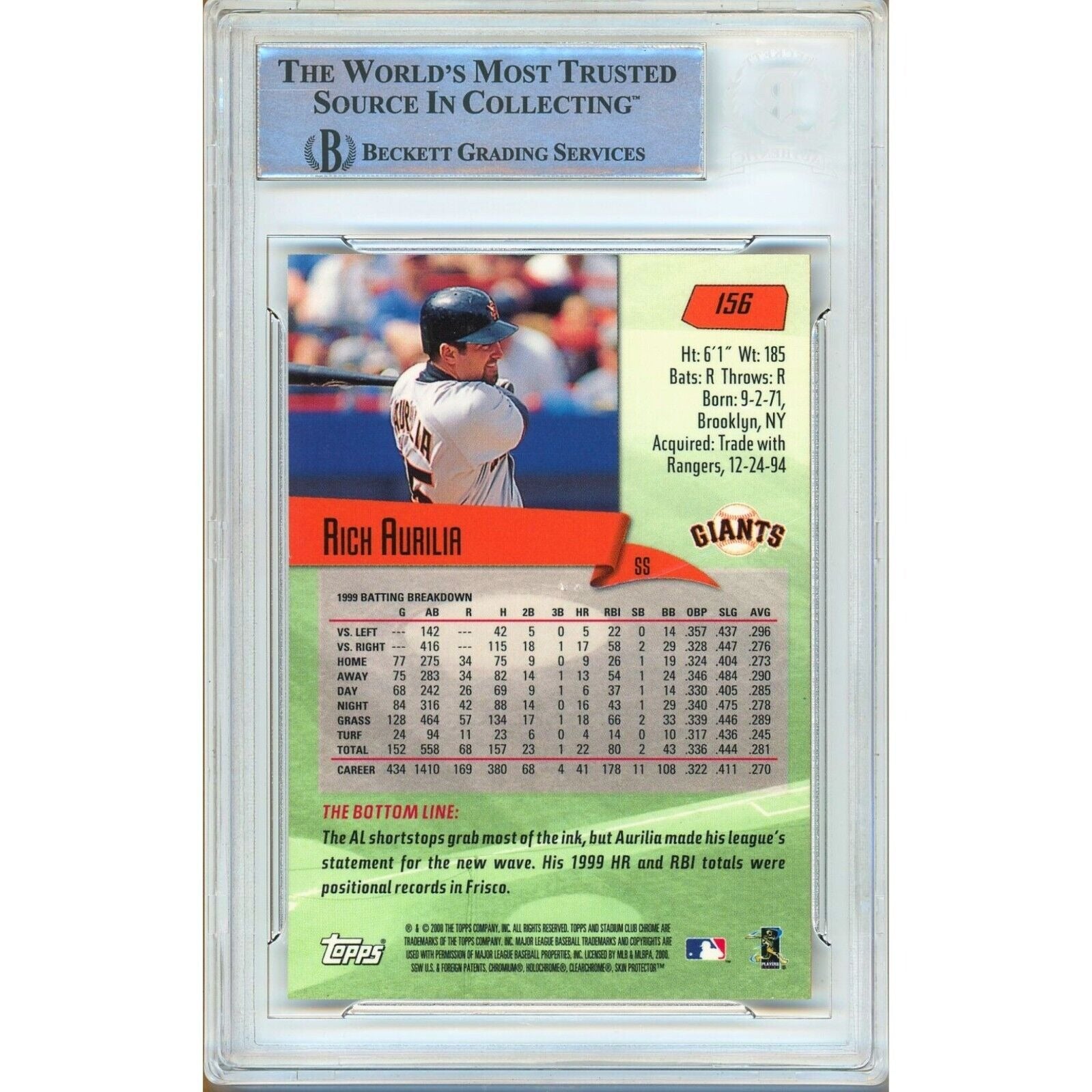 Rich Aurilia San Francisco Giants signed trading card – signature close-up – Beckett COA