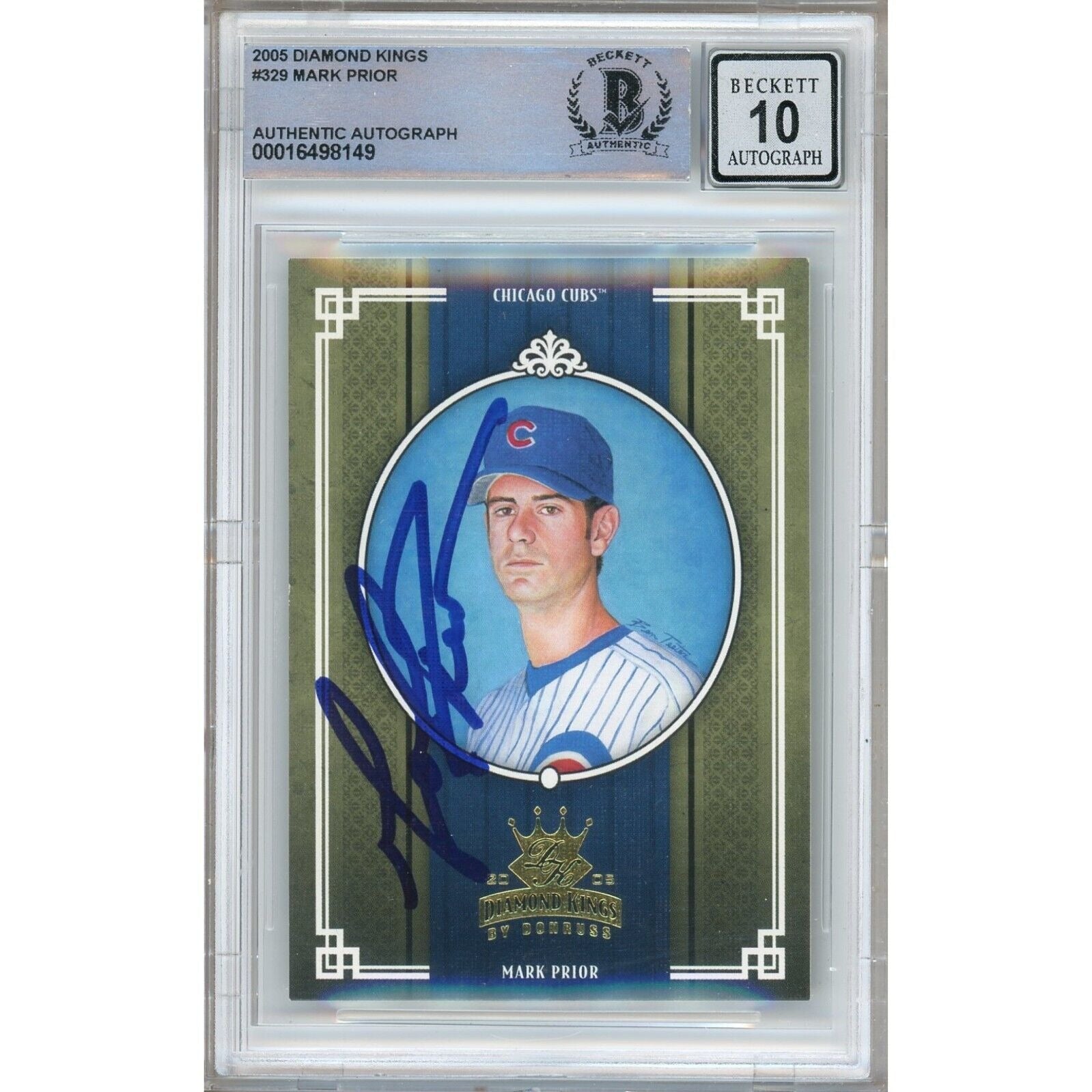 Baseballs- Autographed- Mark Prior Chicago Cubs Signed 2005 Donruss Diamond Kings Baseball Card Beckett Authentic BGS Auto-10 Graded Slab Front