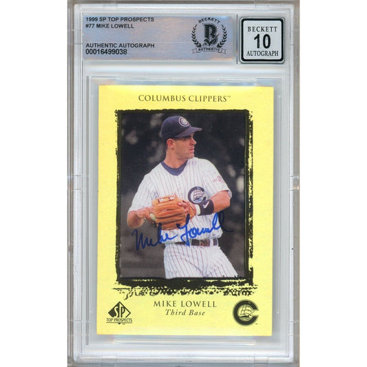 Baseballs- Autographed- Mike Lowell Boston Red Sox Signed 1998 Upper Deck SP Top Prospects Rookie Baseball Card Beckett Authentic BGS Auto-10 Graded Slab Front