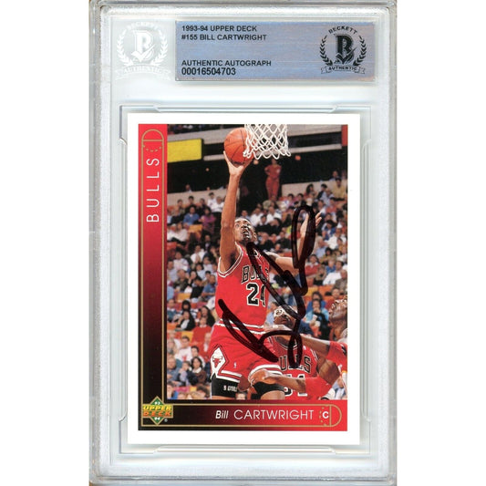 Basketballs- Autographed- Bill Cartwright Chicago Bulls Signed 1993-94 Upper Deck Basketball Card Beckett Authentic Auto Slab Front