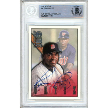 Baseballs- Autographed- David Ortiz Minnesota Twins Signed 1998 Donruss Studio Rookie Baseball Card Beckett Authentic Auto Slab Front