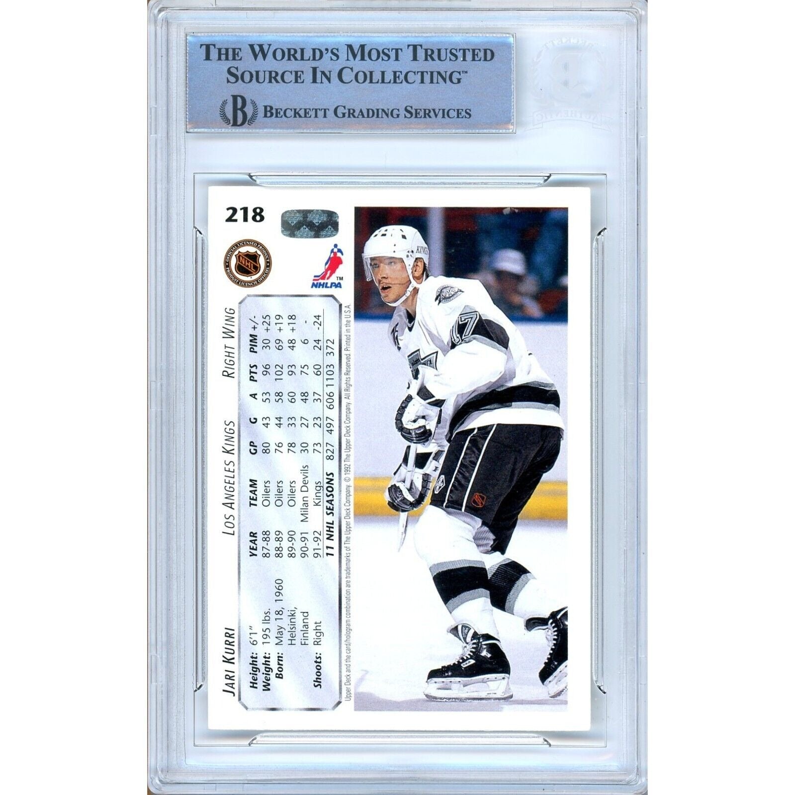 Jari Kurri Los Angeles Kings signed trading card – signature close-up – Beckett COA