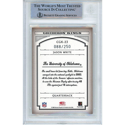 Footballs- Autographed- Jason White Oklahoma Sooners Signed 2006 Donruss Threads College Gridiron Kings Silver Card Beckett Authentic Auto Slab Back