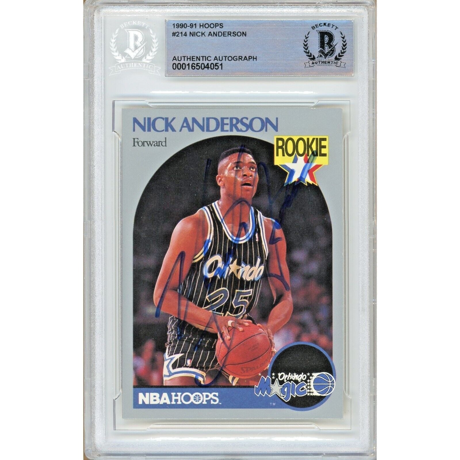 Basketballs- Autographed- Nick Anderson Orlando Magic Signed 1990-91 NBA Hoops Basketball Card Beckett Authentic Auto Slab Front