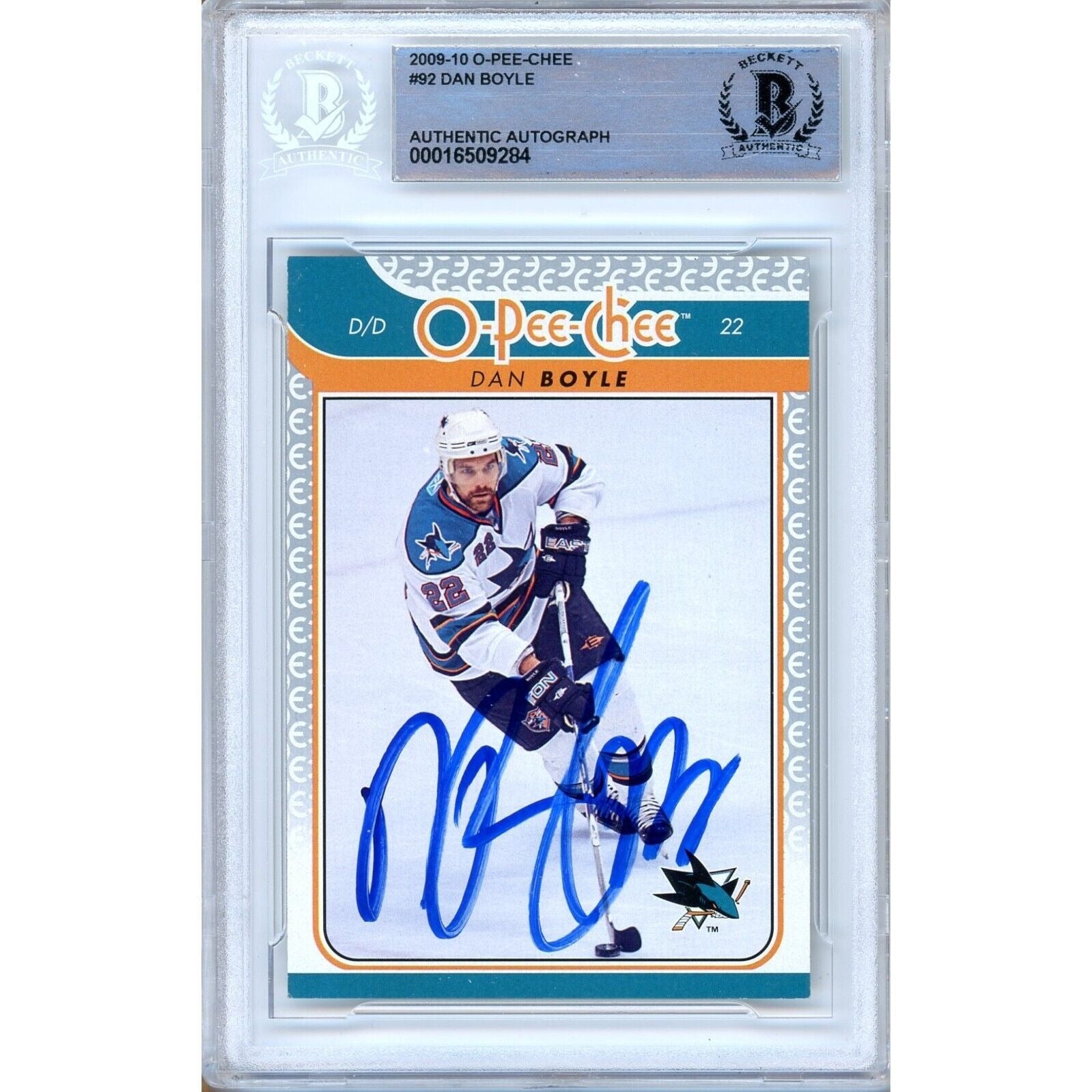 2009 #92 Dan Boyle San Jose Sharks Autographed Trading Card – Beckett BAS