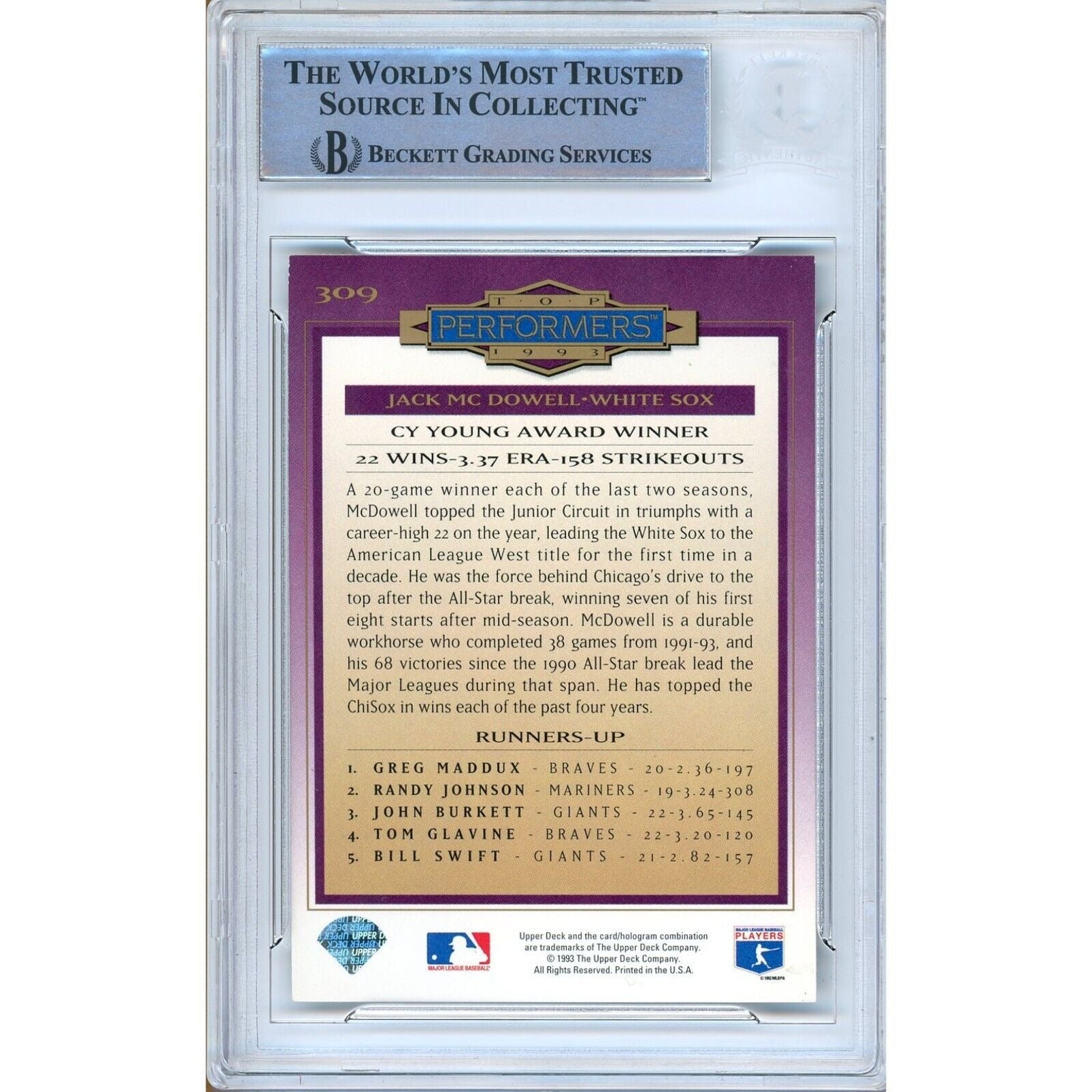 Jack McDowell Chicago White Sox auto trading card – authentication sticker – Beckett COA