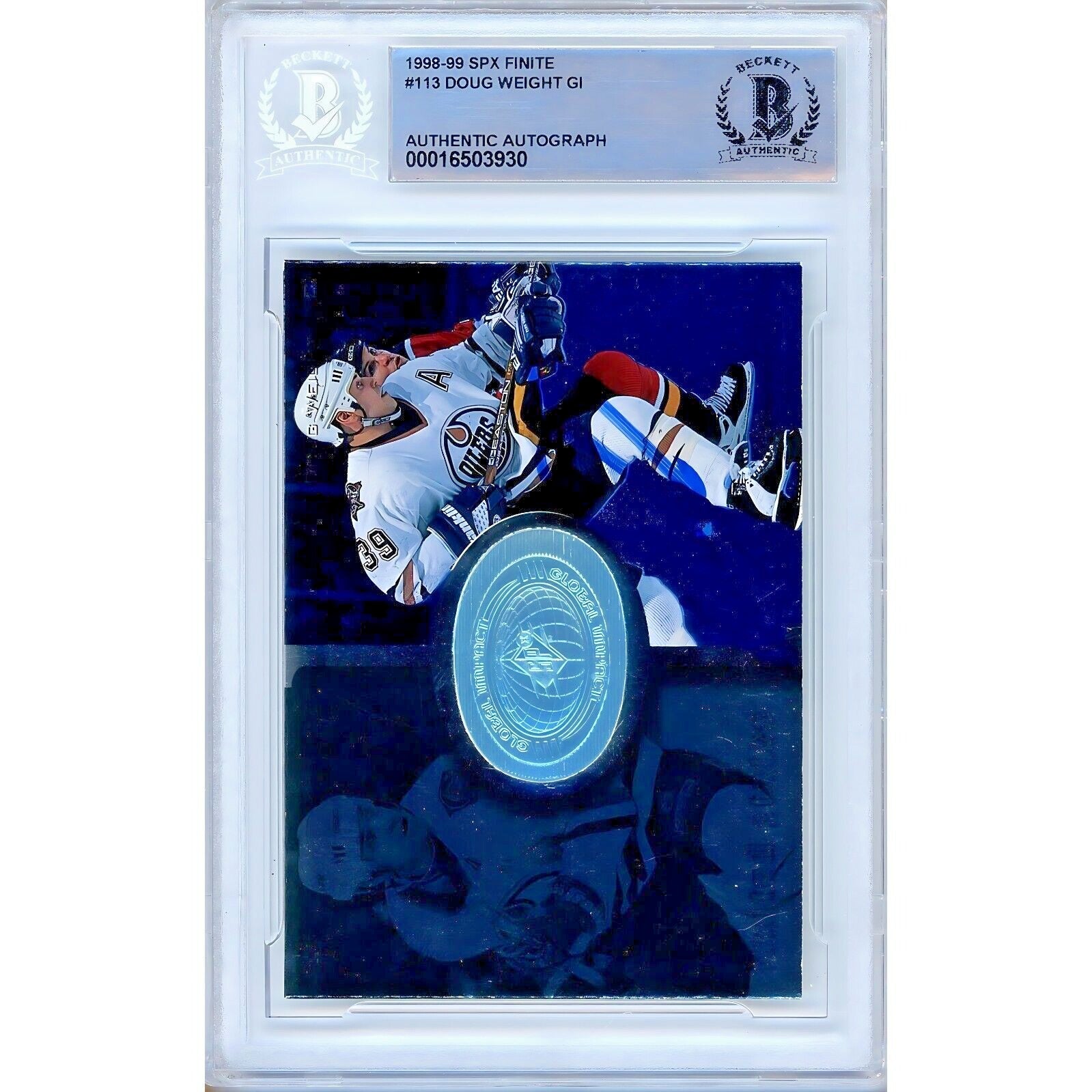Doug Weight Edmonton Oilers signed trading card – signature close-up – Beckett COA