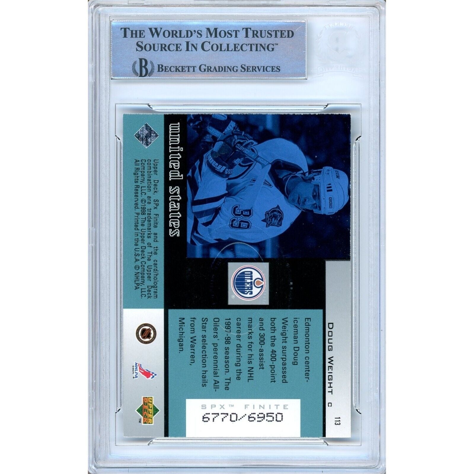 Doug Weight Edmonton Oilers trading card autograph – angled display – Beckett COA