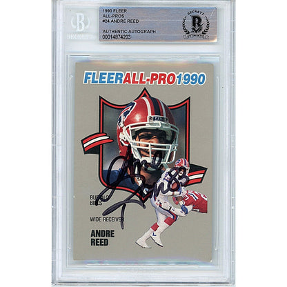 Footballs- Autographed- Andre Reed Buffalo Bills Signed 1990 Fleer All Pro Football Card Beckett Authentic Auto Slab Front