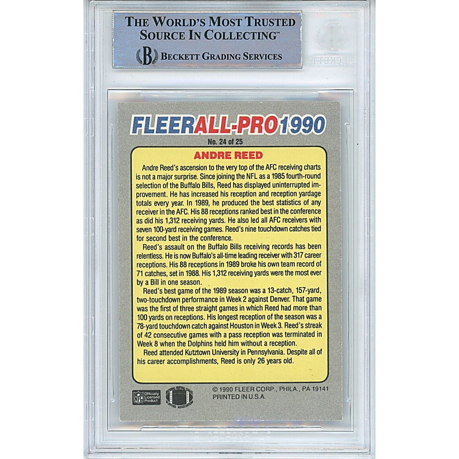 1990 Fleer #24 Andre Reed Buffalo Bills Signed Trading Card – Beckett BAS