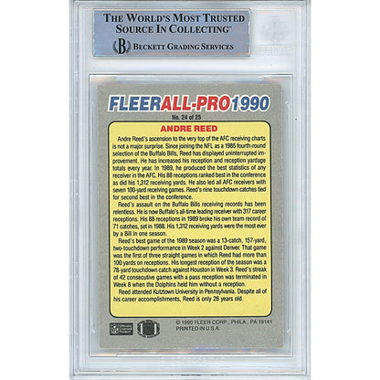 Footballs- Autographed- Andre Reed Buffalo Bills Signed 1990 Fleer All Pro Football Card Beckett Authentic Auto Slab Back