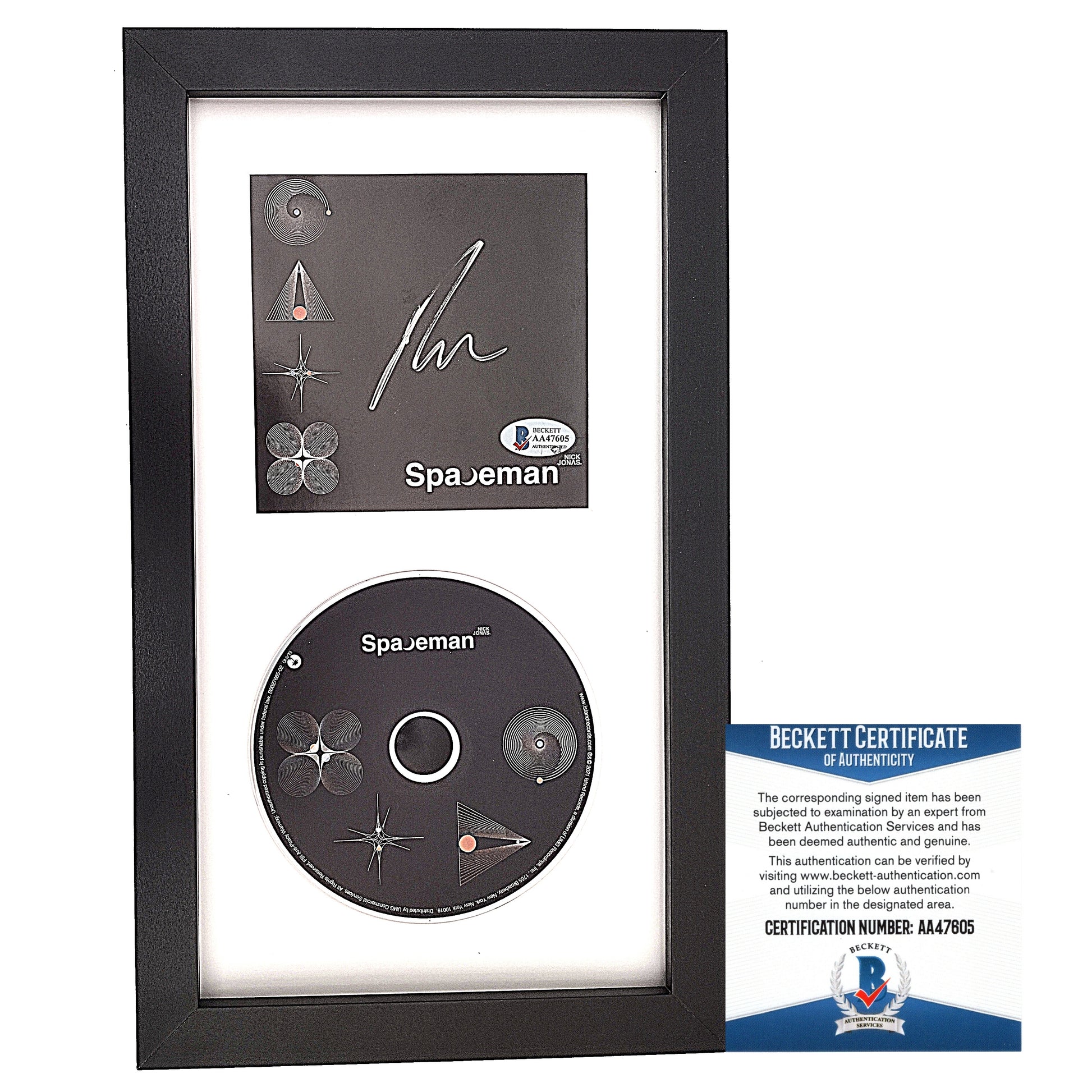 Music- Autographed- Nick Jonas Signed Spaceman CD Compact Disc Cover Insert Framed Beckett BAS Authentication AA47605 with COA