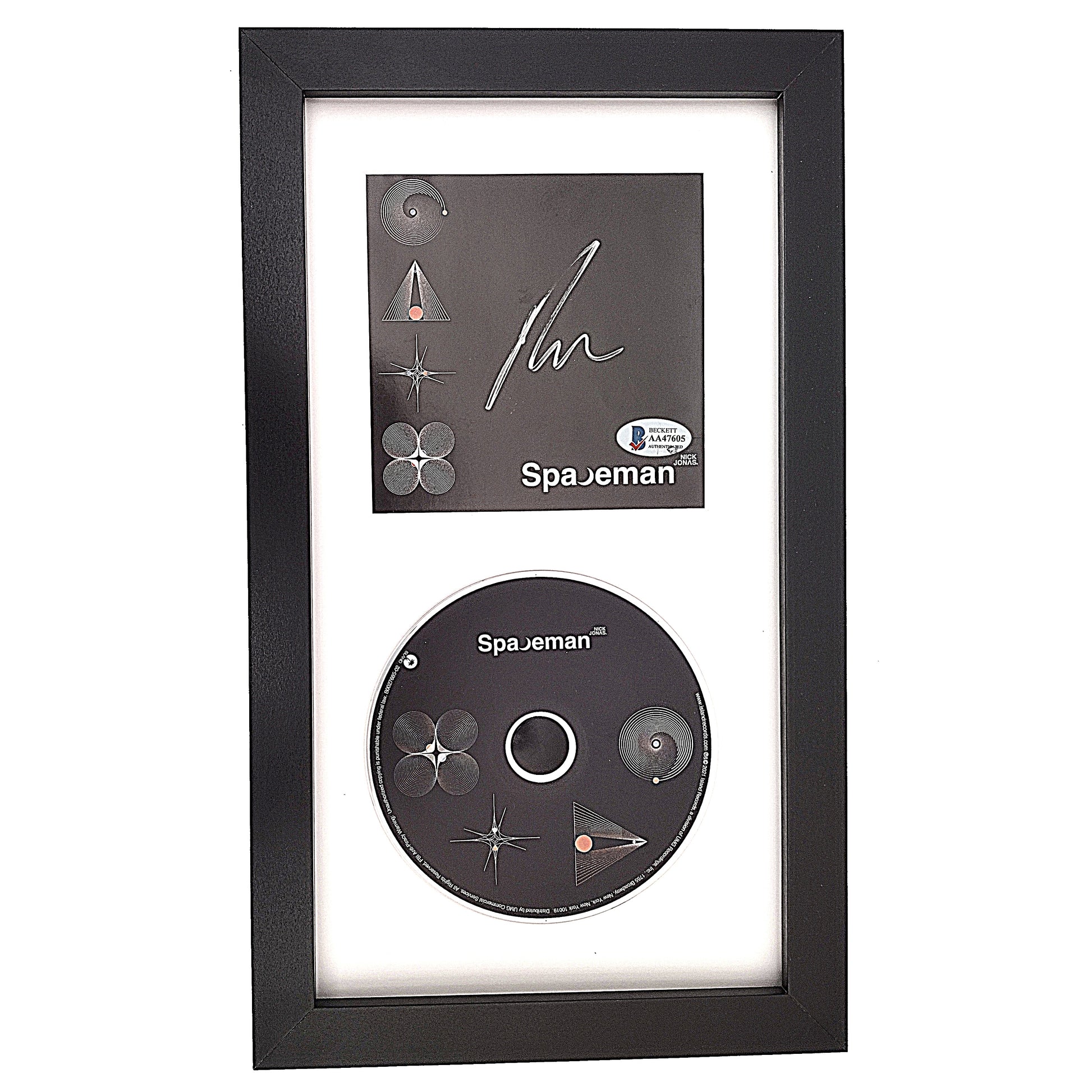 Music- Autographed- Nick Jonas Signed Spaceman CD Compact Disc Cover Insert Framed Beckett BAS Authenticated AA47605 with COA