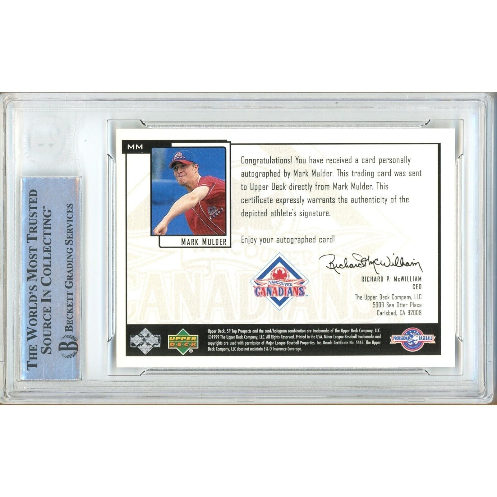 Mark Mulder Oakland Athletics auto trading card – authentication sticker – Beckett COA