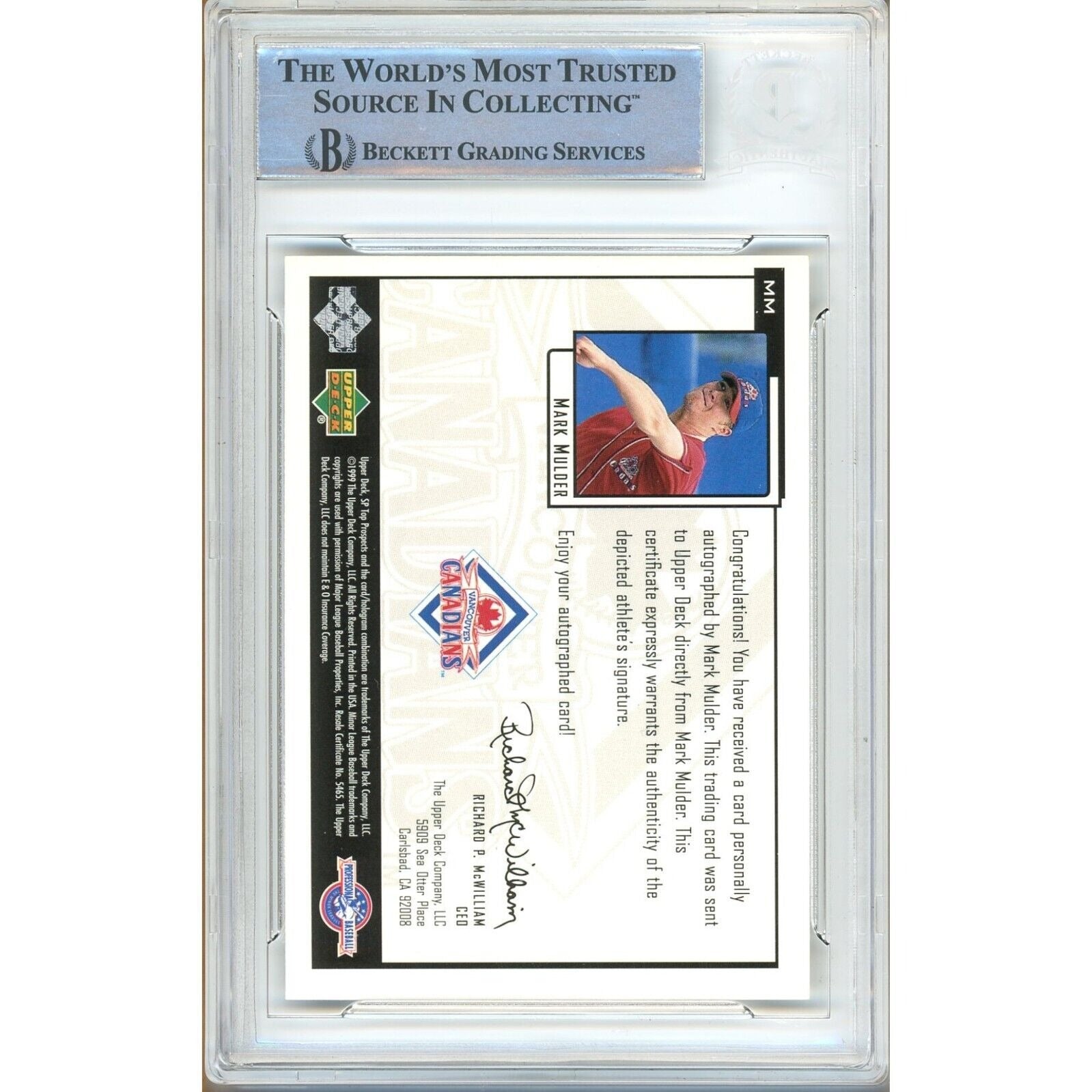 Mark Mulder Oakland Athletics trading card autograph – angled display – Beckett COA