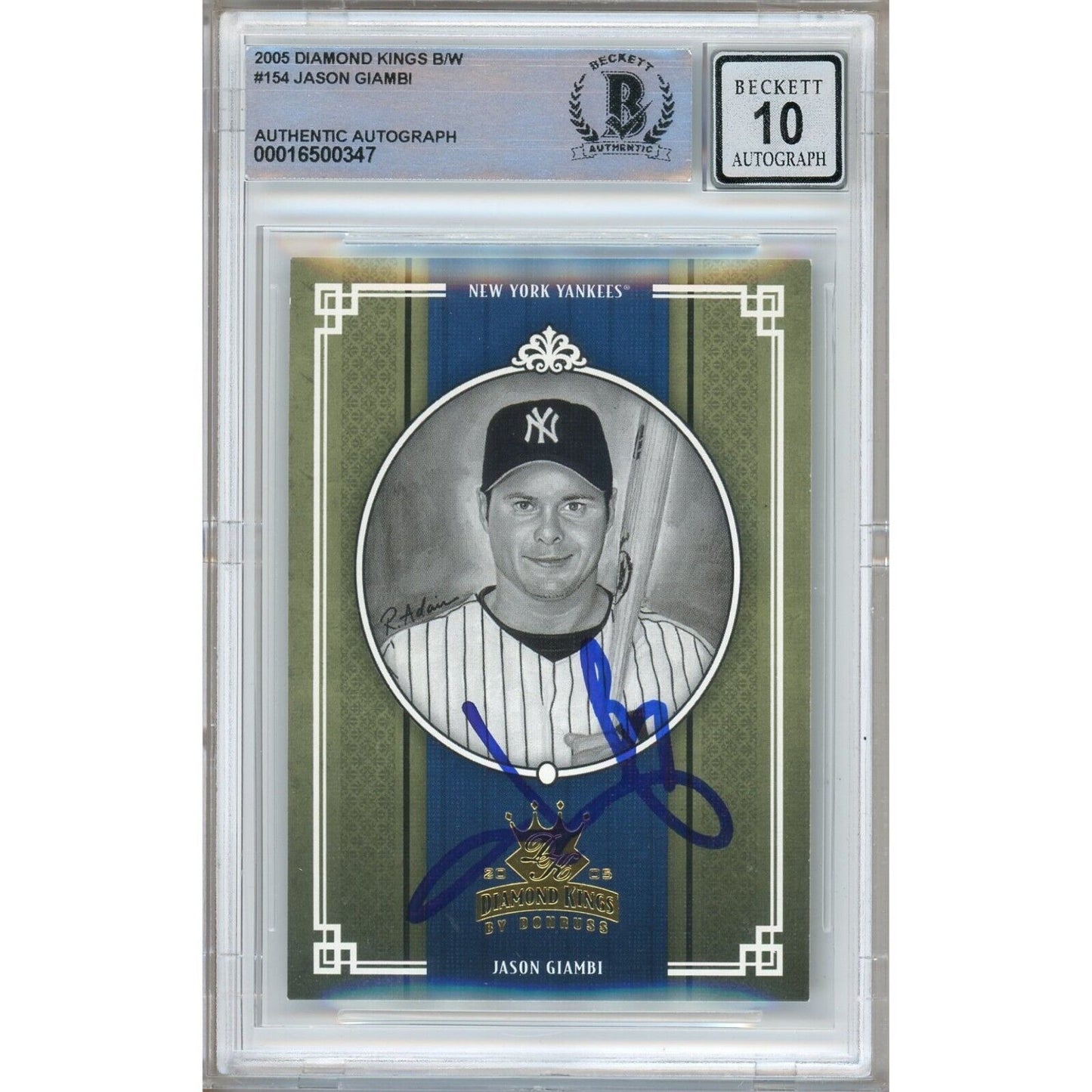 Baseballs- Autographed- Jason Giambi New York Yankees Signed 2005 Donruss Diamond Kings Baseball Card Beckett Authentic BGS Auto-10 Graded Slab Front