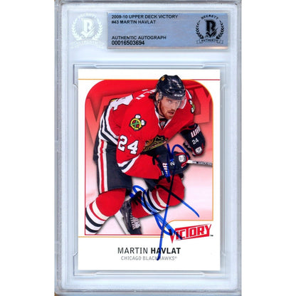 Hockey- Autographed- Martin Havlat Chicago Blackhawks Signed 2009-10 Upper Deck Victory Hockey Card Beckett Authentic Auto Slab Front