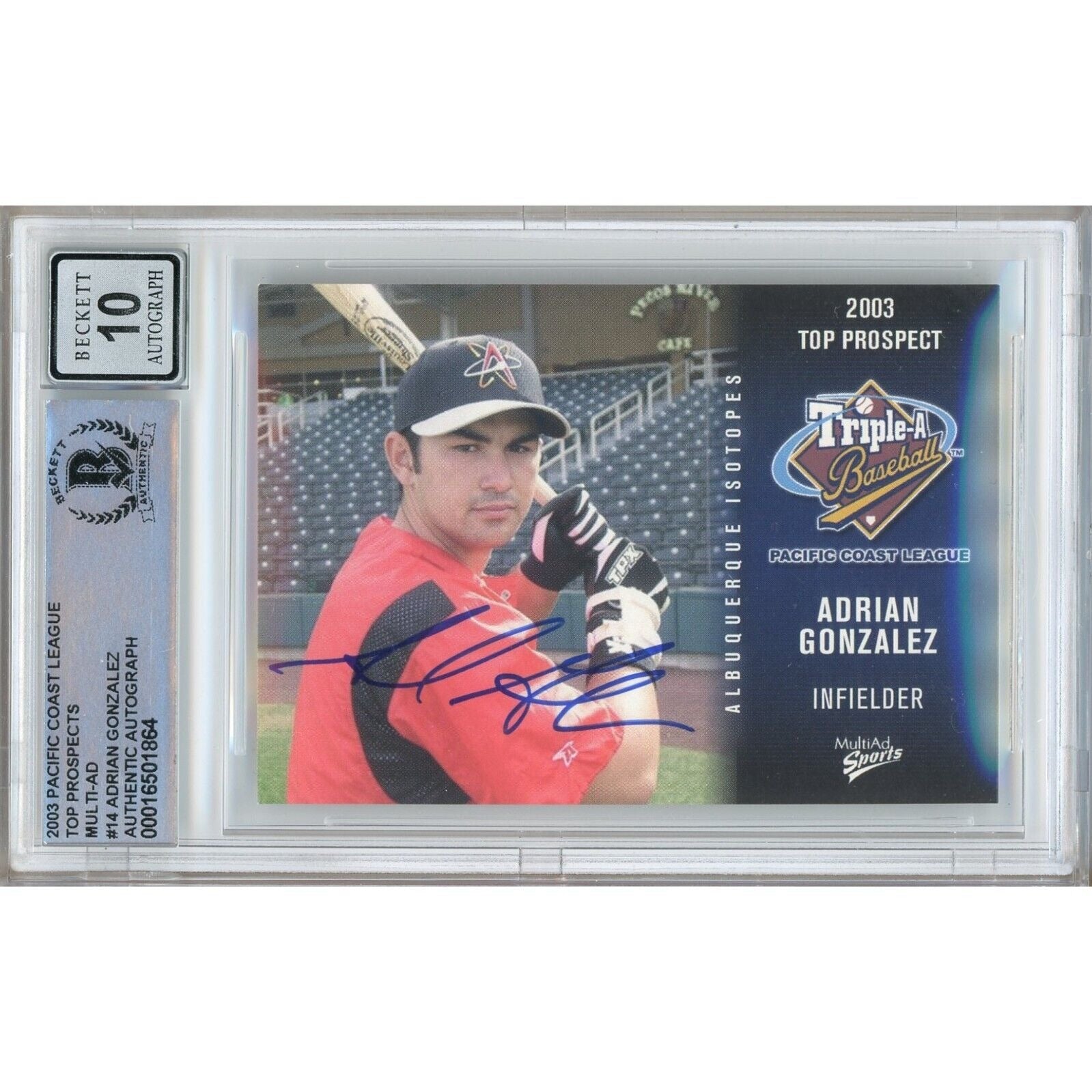 Adrian Gonzalez Top Prospects Autographed Trading Card Beckett BAS
