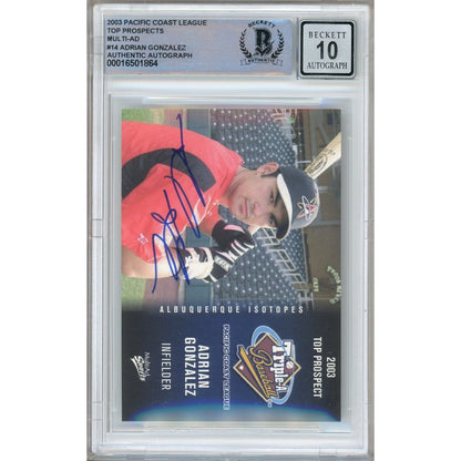 Baseballs- Autographed- Adrian Gonzalez Signed 2003 Pacific Coast League Top Prospects Minor League Rookie Card Beckett Authentic BGS Auto-10 Graded Slab Front