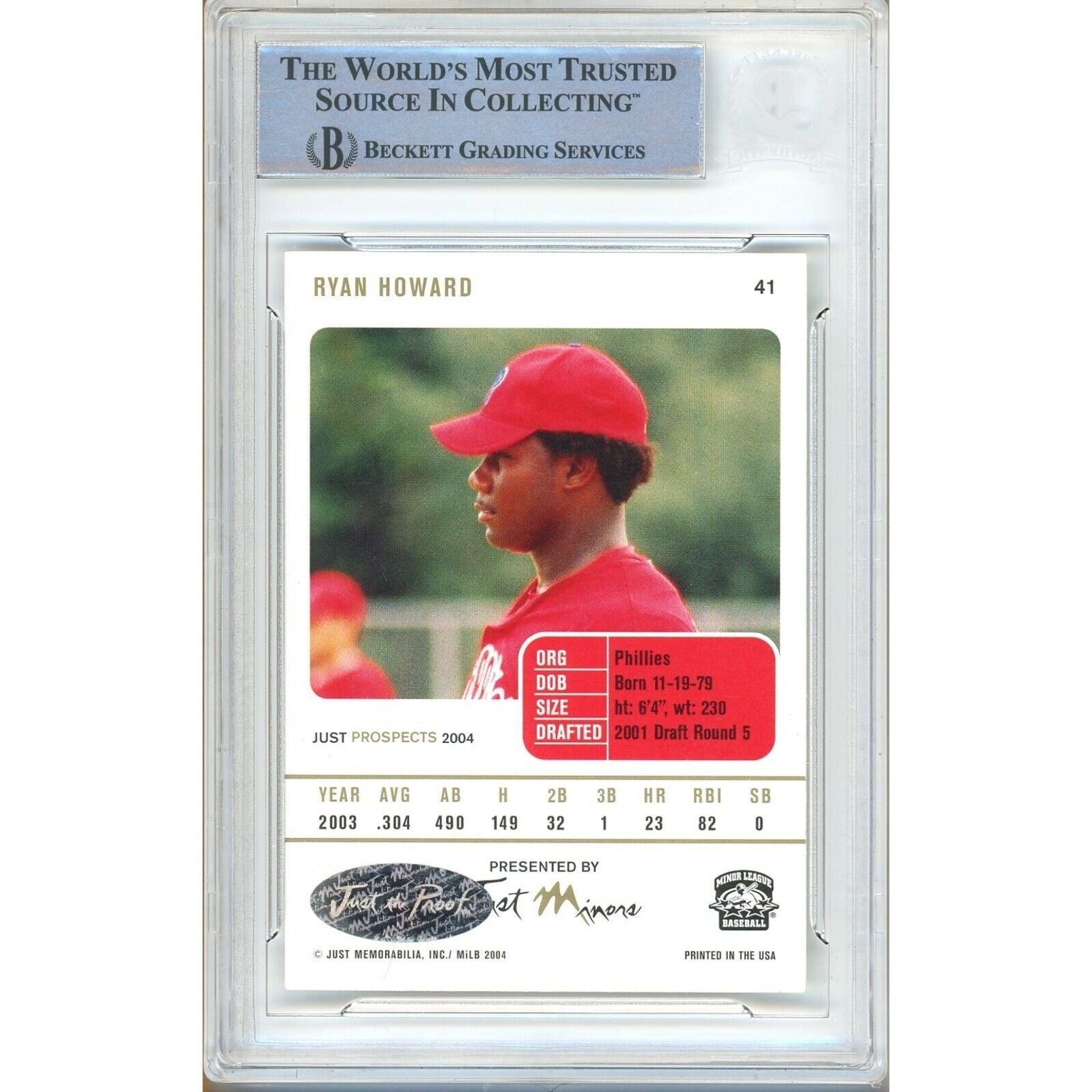 Ryan Howard Philadelphia Phillies signed trading card – signature close-up – Beckett COA