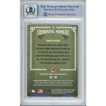 Baseballs- Autographed- Omar Vizquel Cleveland Indians Signed 2005 Donruss Diamond Kings Baseball Card Beckett Authentic BGS Auto-10 Graded Slab Back