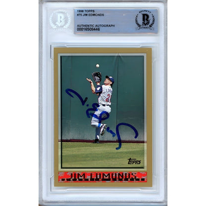 Baseballs- Autographed- Jim Edmonds Anaheim Angels Signed 1998 Topps Baseball Card Beckett Authentic Auto Slab Front