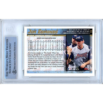 Baseballs- Autographed- Jim Edmonds Anaheim Angels Signed 1998 Topps Baseball Card Beckett Authentic Auto Slab Back