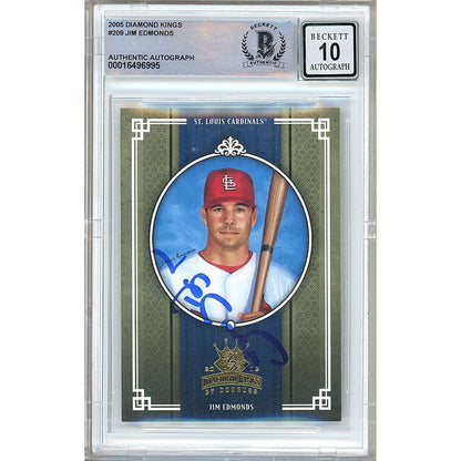 Baseballs- Autographed- Jim Edmonds St Louis Cardinals Signed 2005 Donruss Diamond Kings Baseball Card Beckett Authentic BGS Auto-10 Graded Slab Front