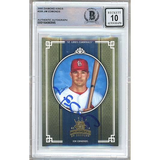 Baseballs- Autographed- Jim Edmonds St Louis Cardinals Signed 2005 Donruss Diamond Kings Baseball Card Beckett Authentic BGS Auto-10 Graded Slab Front