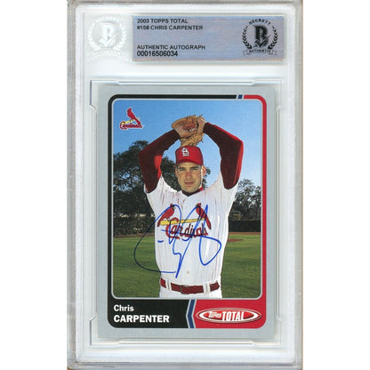 Baseballs- Autographed- Chris Carpenter St Louis Cardinals Signed 2003 Topps Total Baseball Card Beckett Authentic Auto Slab Front