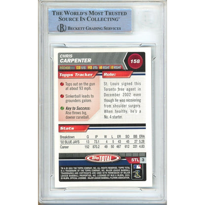 Baseballs- Autographed- Chris Carpenter St Louis Cardinals Signed 2003 Topps Total Baseball Card Beckett Authentic Auto Slab Back