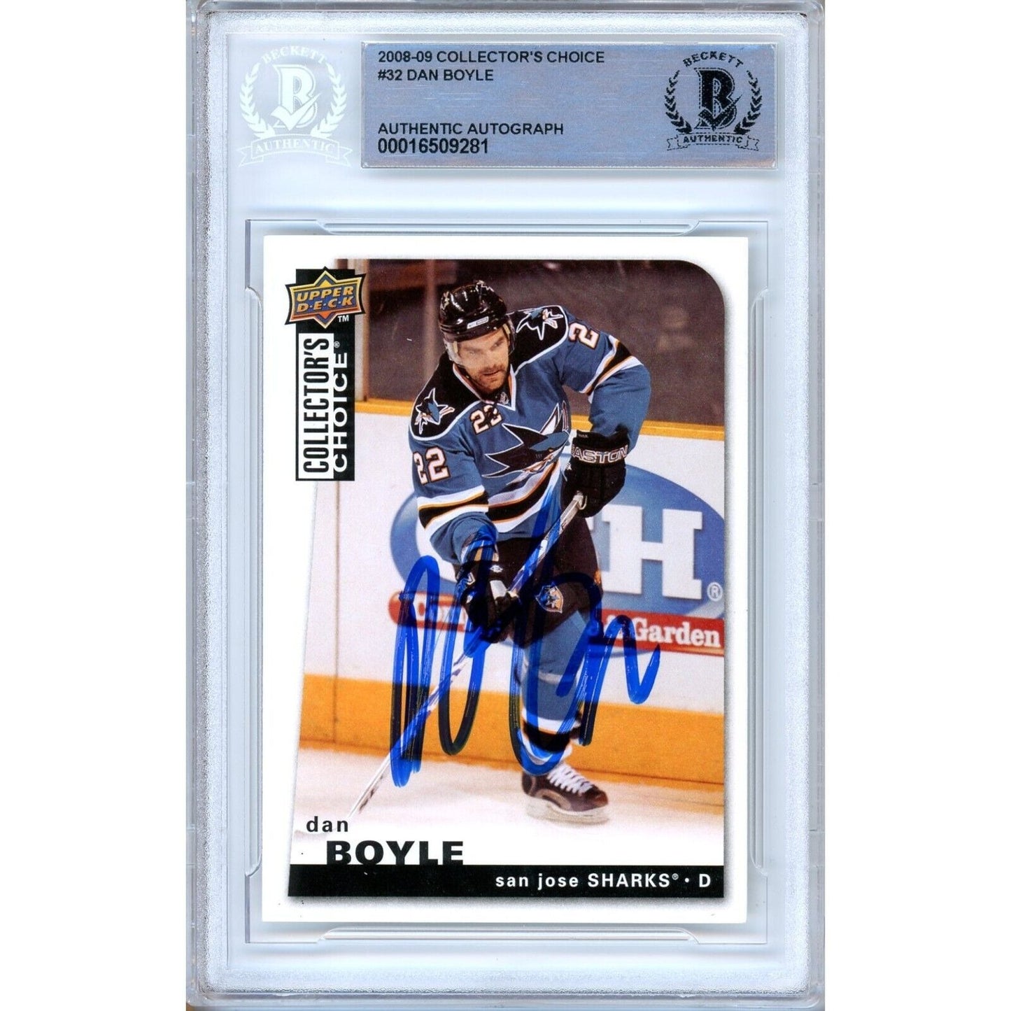 Hockey- Autographed- Dan Boyle San Jose Sharks Signed 2008-09 Upper Deck Collectors Choice Hockey Card Beckett Authentic Auto Slab Front