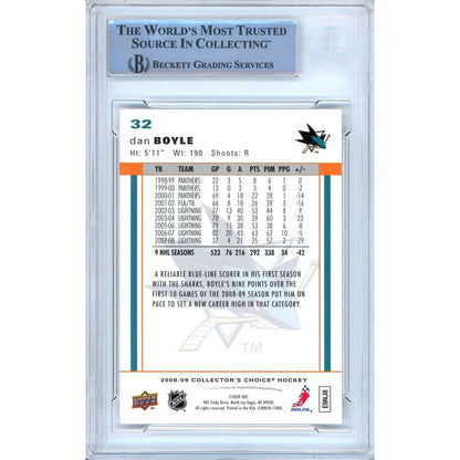 Hockey- Autographed- Dan Boyle San Jose Sharks Signed 2008-09 Upper Deck Collectors Choice Hockey Card Beckett Authentic Auto Slab Back