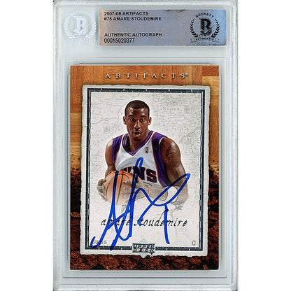 Basketballs- Autographed- Amare Stoudemire Phoenix Suns Signed 2007-08 Upper Deck Artifacts Basketball Card Beckett Authentic Auto Slab Front