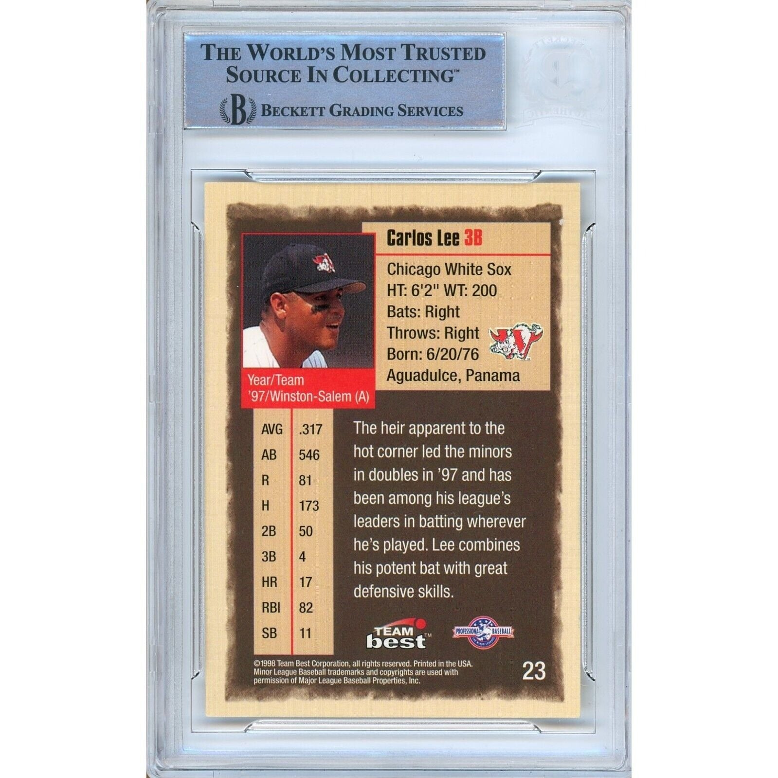1998 Carlos Lee Chicago White Sox Signed Trading Card – Beckett BAS