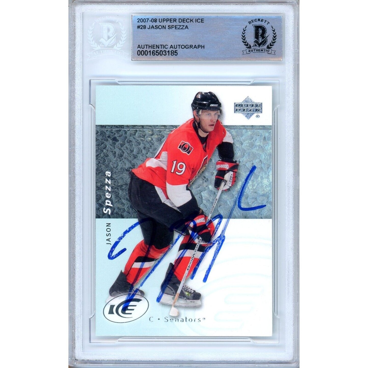 Hockey- Autographed- Jason Spezza Ottawa Senators Signed 2007-08 Upper Deck Ice Hockey Card Beckett Authentic Auto Slab Front