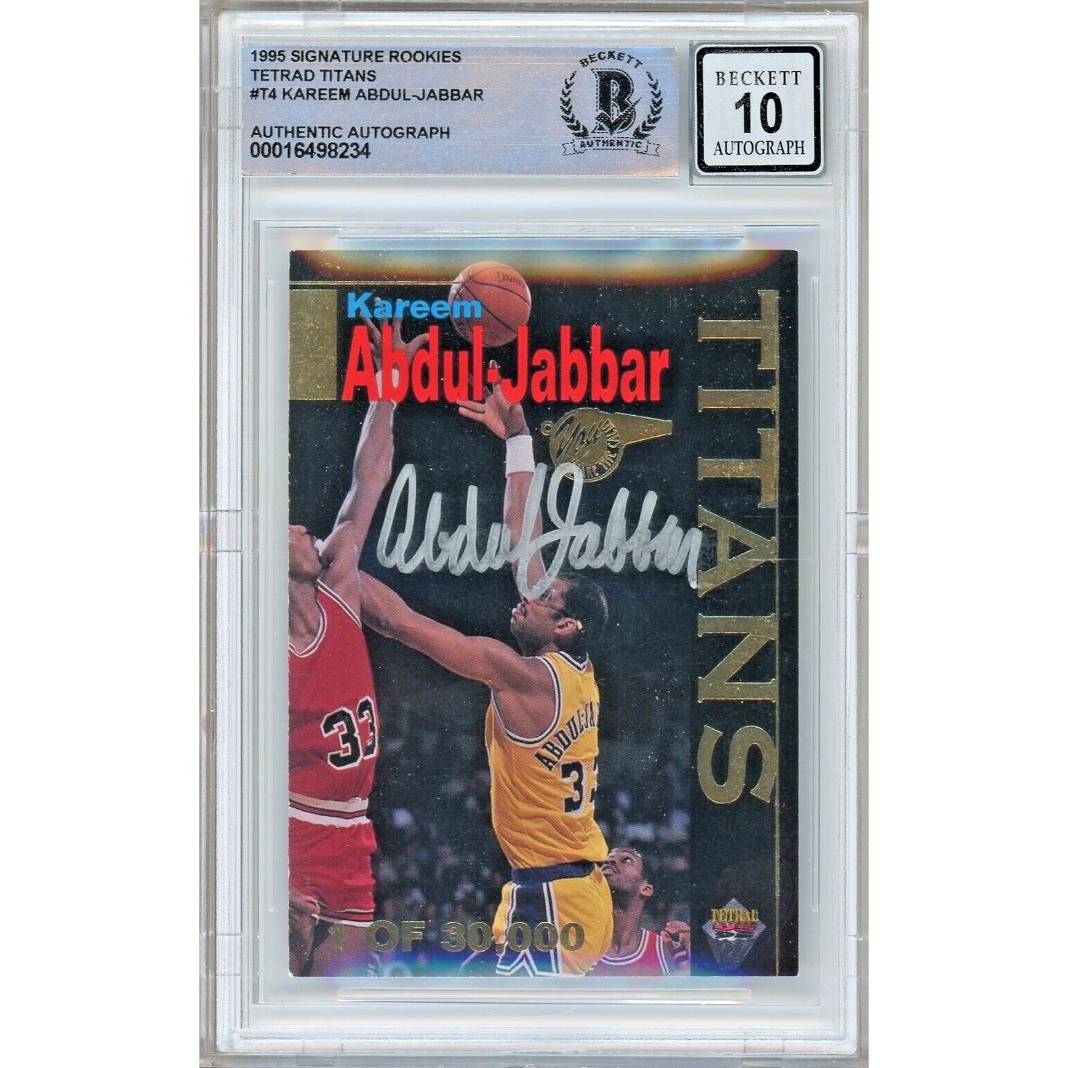 Kareem Abdul-Jabbar La Lakers autographed trading card – full view – Beckett COA