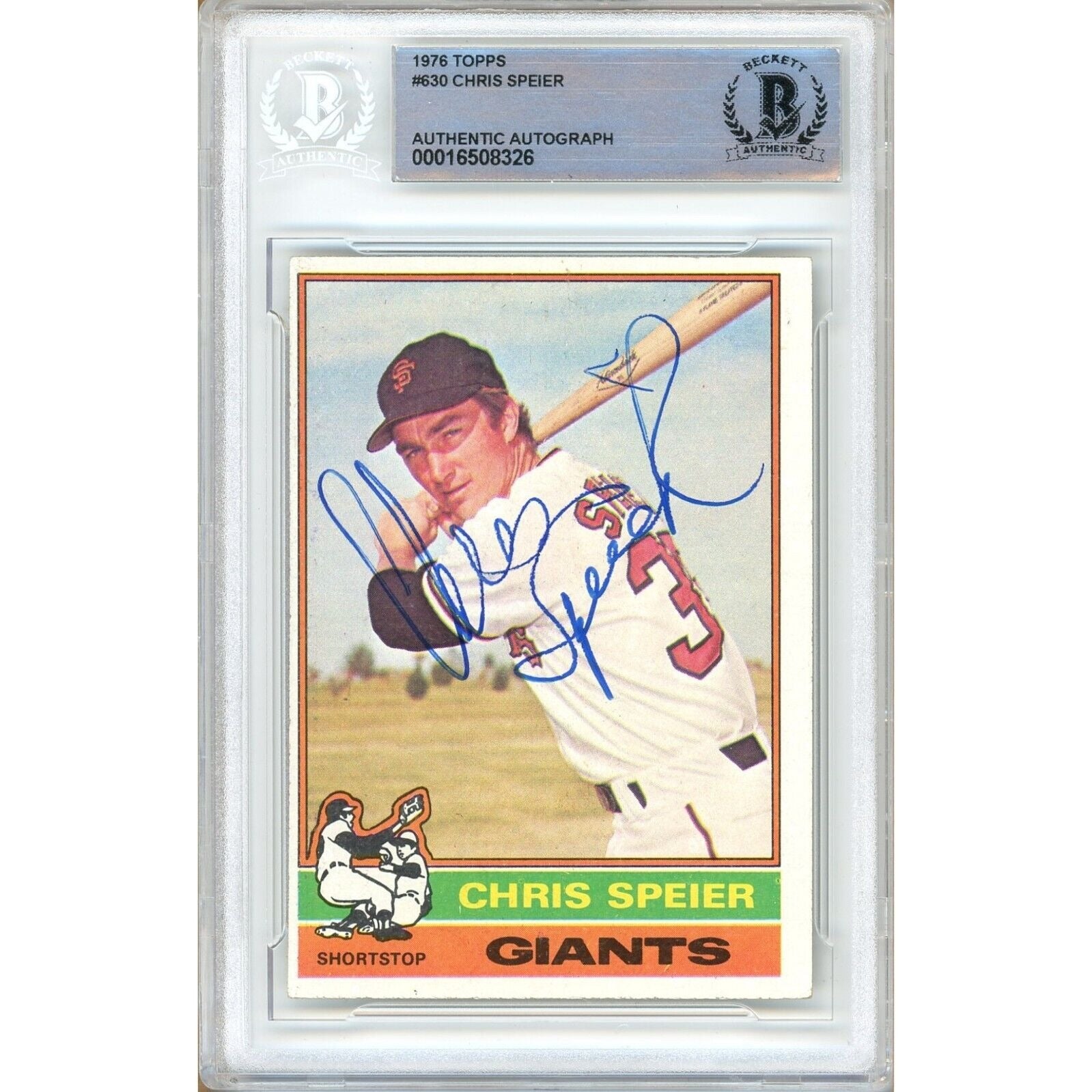 1976 Topps #630 Chris Speier San Francisco Giants Autographed Trading Card – Beckett BAS
