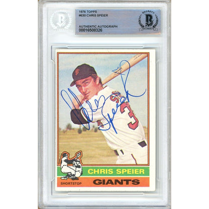 Baseballs- Autographed- Chris Speier San Francisco Giants Signed 1976 Topps Baseball Card Beckett Authentic Auto Slab Front