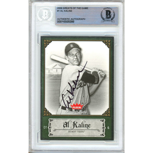 Baseballs- Autographed- Al Kaline Detroit Tigers Signed 2006 Fleer Greats of the Game Baseball Card Beckett Authentic Auto Slab Front