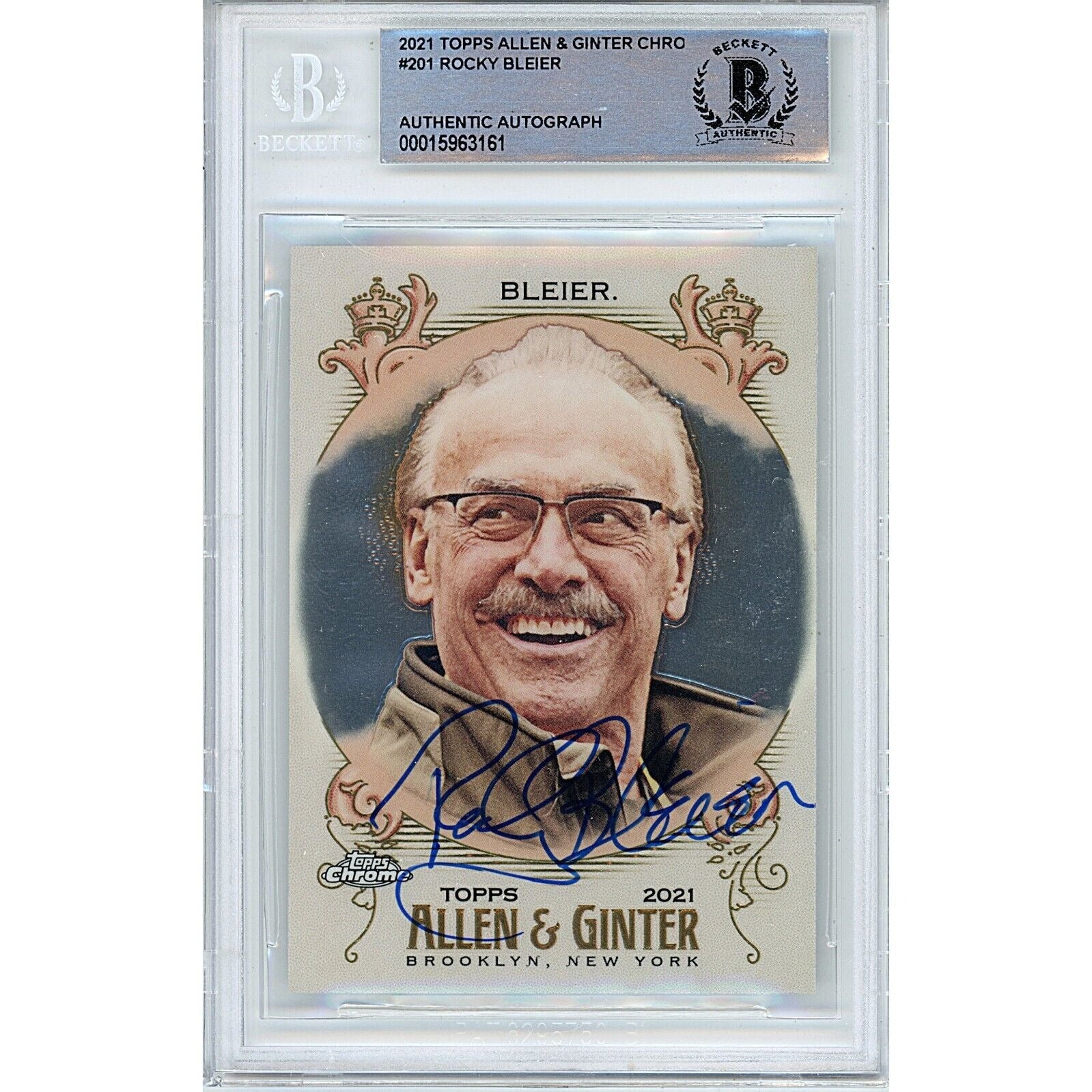 Footballs- Autographed- Rocky Bleier Pittsburgh Steelers Signed 2021 Topps Allen and Ginter Chrome Football Card Beckett Authentic Auto Slab Front