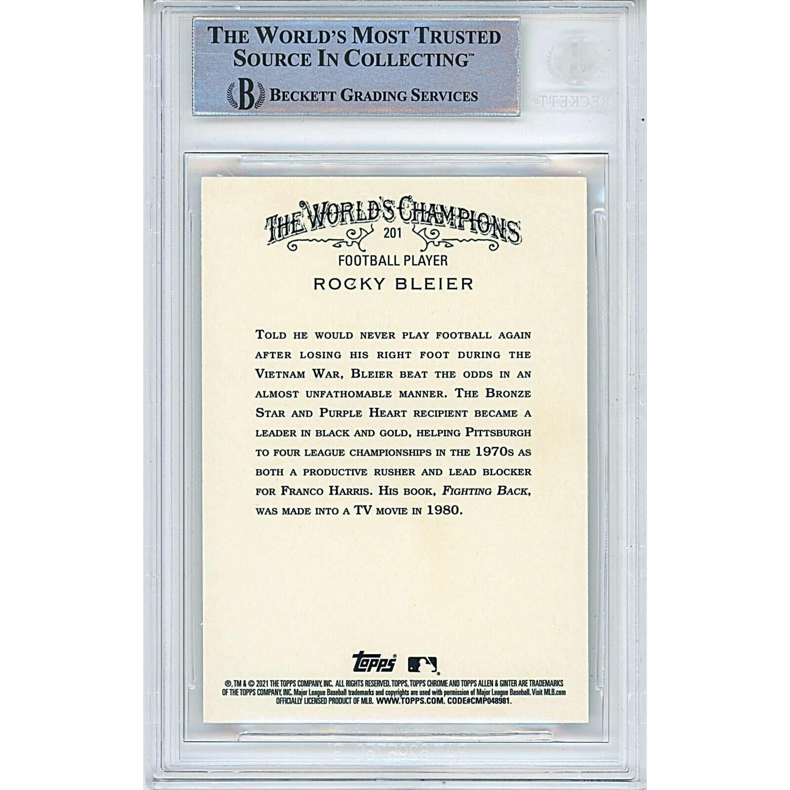 Rocky Bleier Pittsburgh Steelers signed trading card – signature close-up – Beckett COA