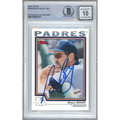 Baseballs- Autographed- Bruce Bochy San Diego Padres Signed 2004 Topps Baseball Card Beckett Authentic BGS Auto-10 Graded Slab Front