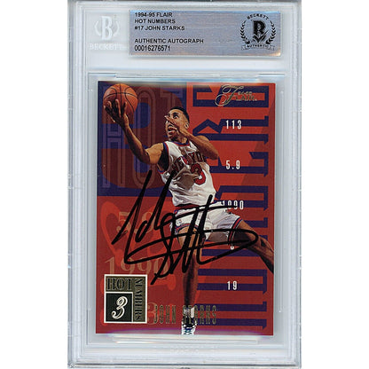 Basketballs- Autographed- John Starks New York Knicks Signed 1994-95 Flair Hot Numbers Insert Basketball Card Beckett Authentic Auto Slab Front