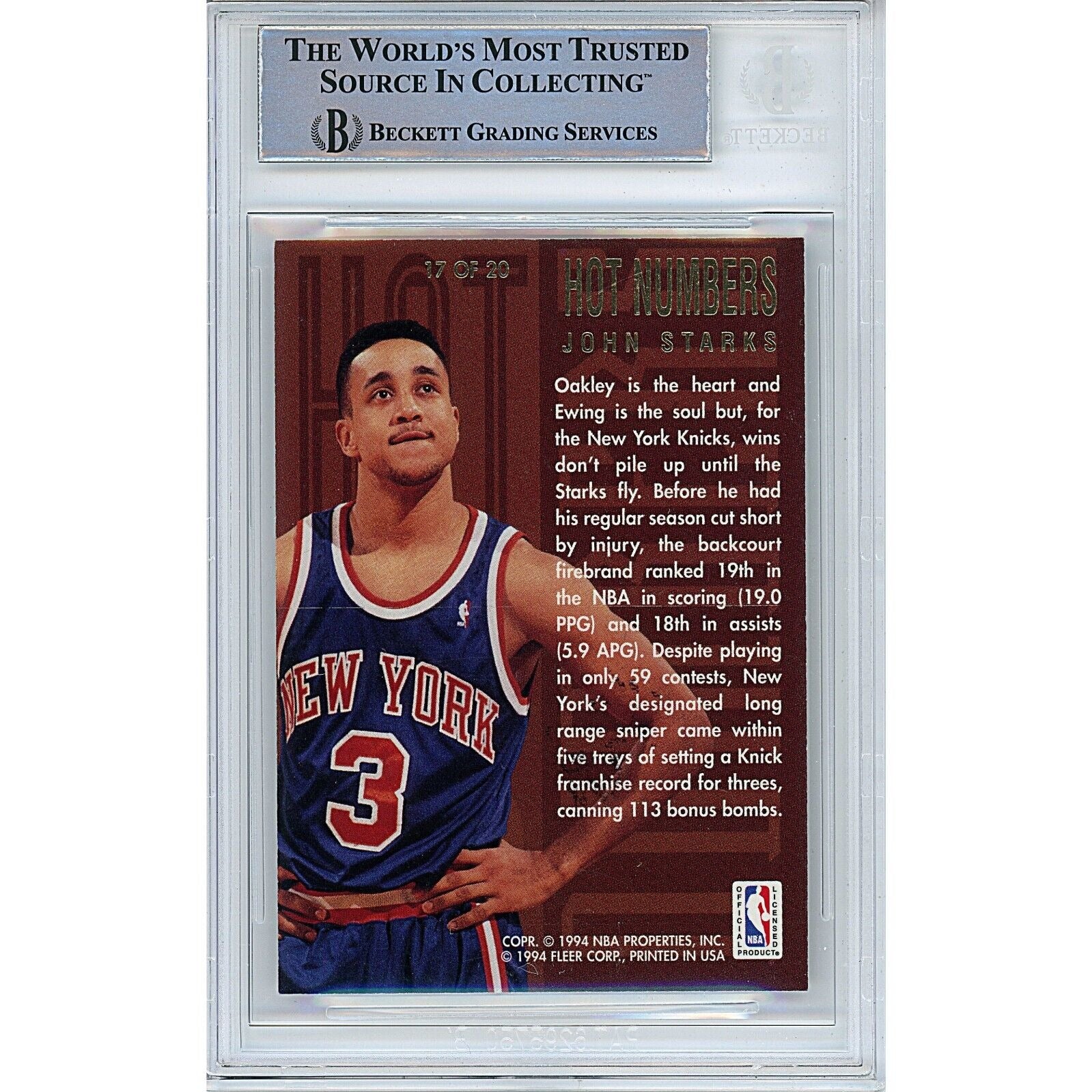 John Starks New York Knicks signed trading card – signature close-up – Beckett COA
