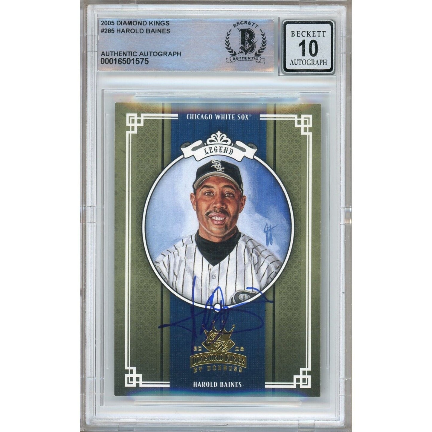 Baseballs- Autographed- Harold Baines Chicago White Sox Signed 2005 Donruss Diamond Kings Baseball Card Beckett Authentic BGS Auto-10 Graded Slab Front