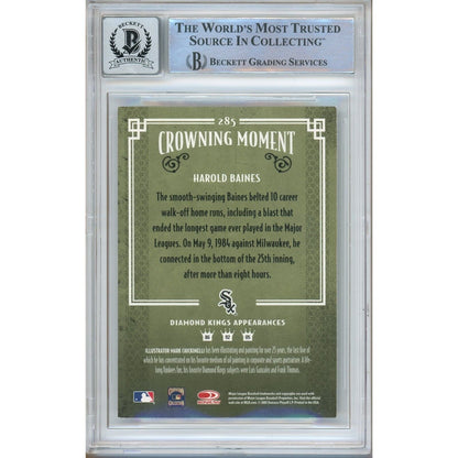 Baseballs- Autographed- Harold Baines Chicago White Sox Signed 2005 Donruss Diamond Kings Baseball Card Beckett Authentic BGS Auto-10 Graded Slab Back